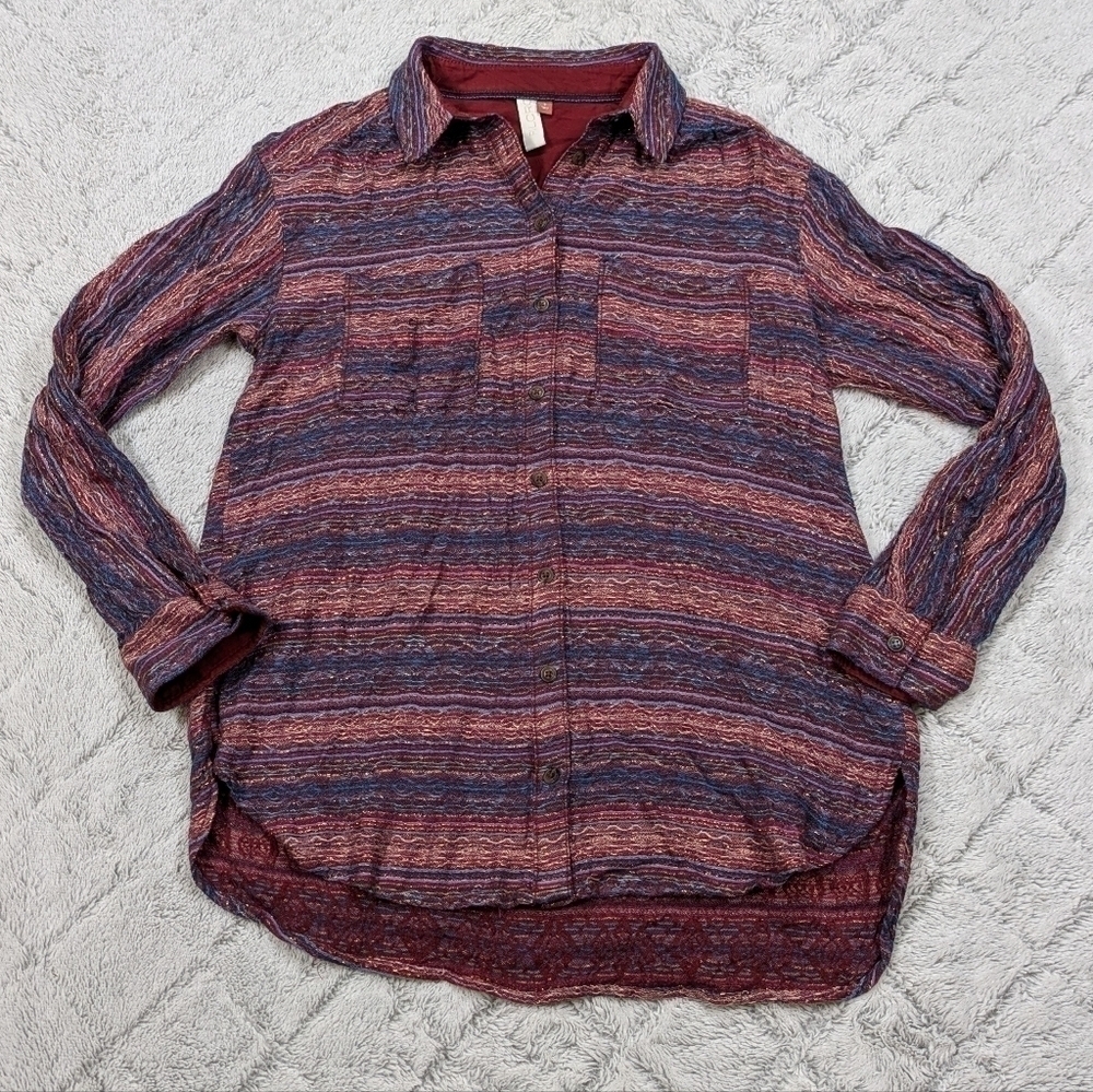 Pilcro Shirt Women's S Purple Violet Seamed Metallic Button Down Tunic Top